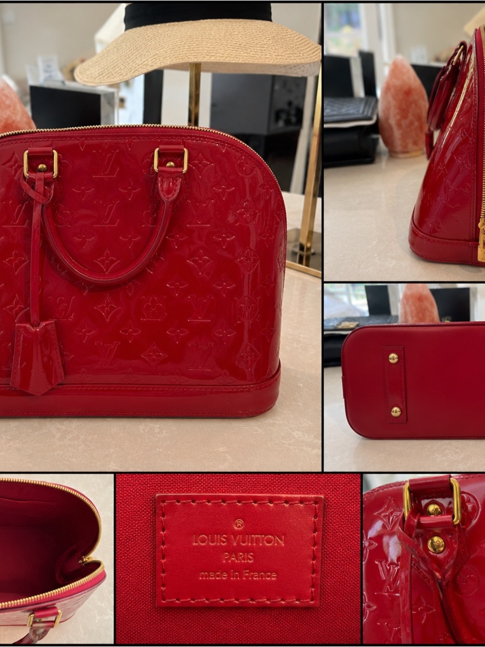 Louis Vuitton Red Vernis Alma Satchel with Gold-Tone Hardware